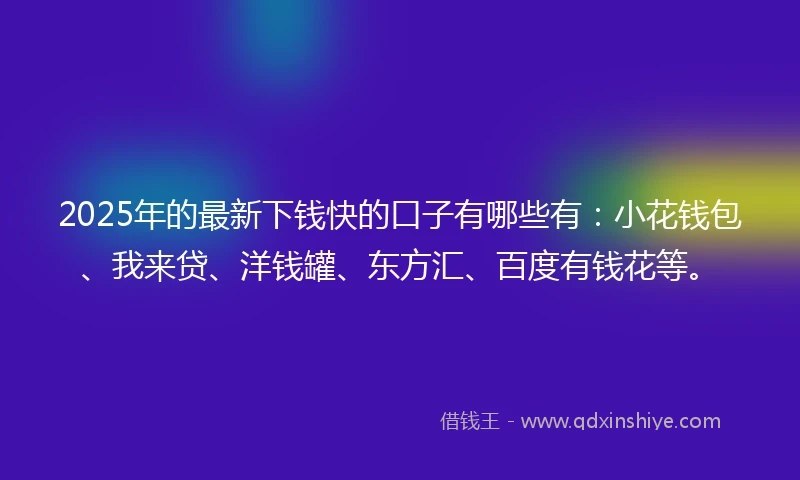 2025年的最新下钱快的口子有哪些有：小花钱包、我来贷、洋钱罐、东方汇、百度有钱花等。