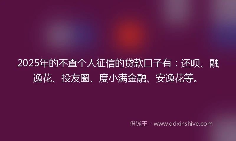 2025年的不查个人征信的贷款口子有：还呗、融逸花、投友圈、度小满金融、安逸花等。