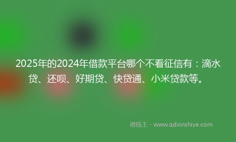 2025年的2024年借款平台哪个不看征信有：滴水贷、还呗、好期贷、快贷通、小米贷款等。