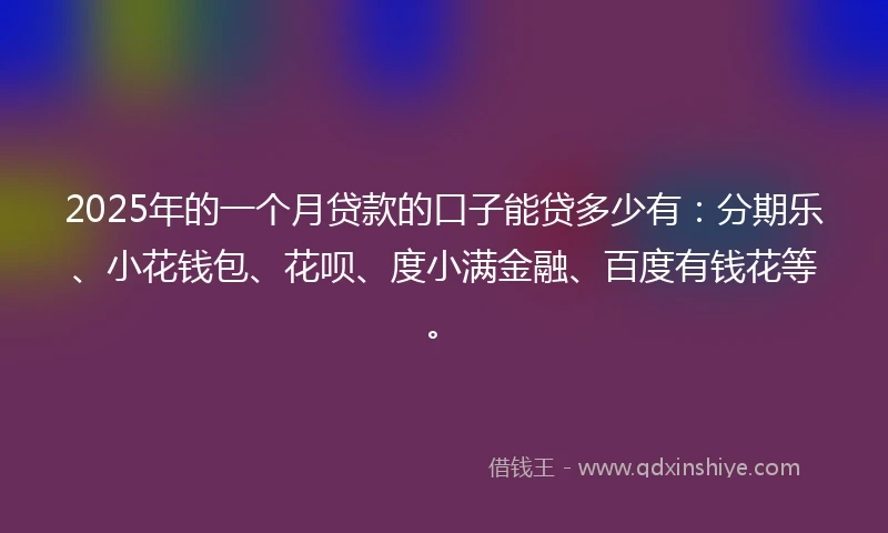 2025年的一个月贷款的口子能贷多少有：分期乐、小花钱包、花呗、度小满金融、百度有钱花等。