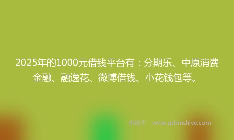 2025年的1000元借钱平台有：分期乐、中原消费金融、融逸花、微博借钱、小花钱包等。