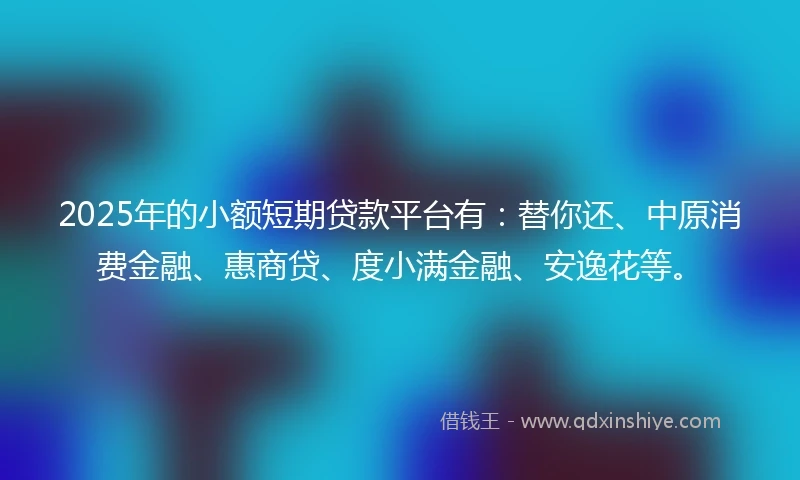 2025年的小额短期贷款平台有：替你还、中原消费金融、惠商贷、度小满金融、安逸花等。