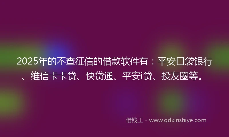 2025年的不查征信的借款软件有：平安口袋银行、维信卡卡贷、快贷通、平安i贷、投友圈等。