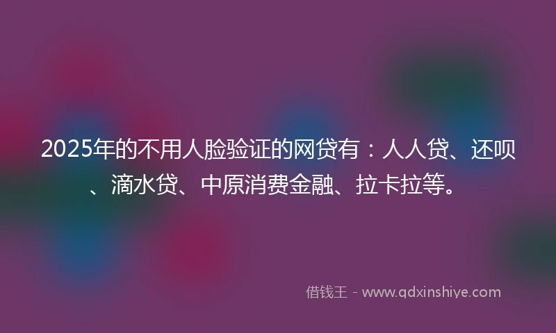 2025年的不用人脸验证的网贷有：人人贷、还呗、滴水贷、中原消费金融、拉卡拉等。