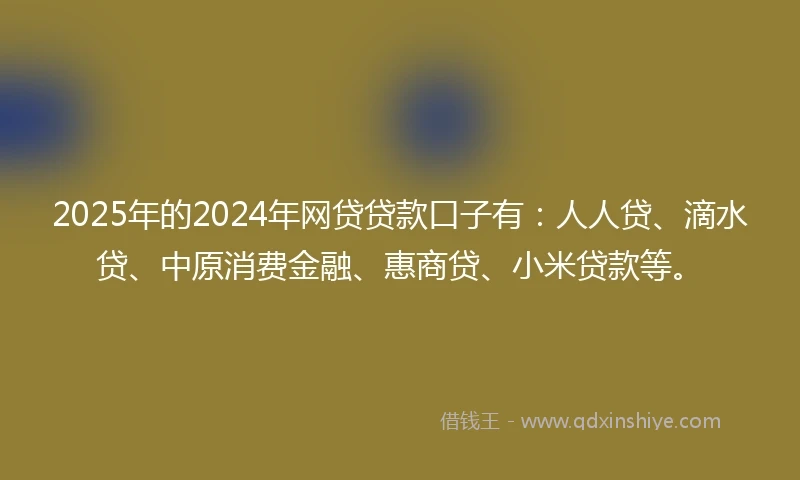 2025年的2024年网贷贷款口子有：人人贷、滴水贷、中原消费金融、惠商贷、小米贷款等。