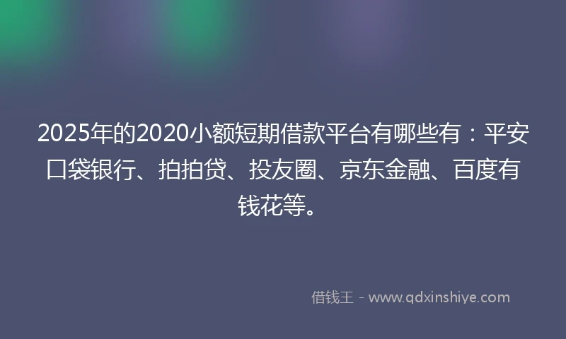 2025年的2020小额短期借款平台有哪些有：平安口袋银行、拍拍贷、投友圈、京东金融、百度有钱花等。