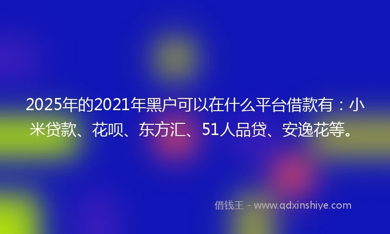 2025年的2021年黑户可以在什么平台借款有：小米贷款、花呗、东方汇、51人品贷、安逸花等。