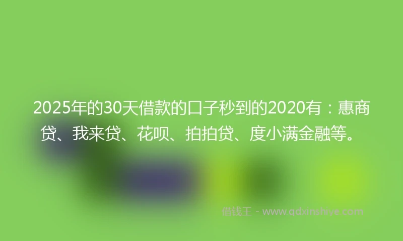 2025年的30天借款的口子秒到的2020有：惠商贷、我来贷、花呗、拍拍贷、度小满金融等。