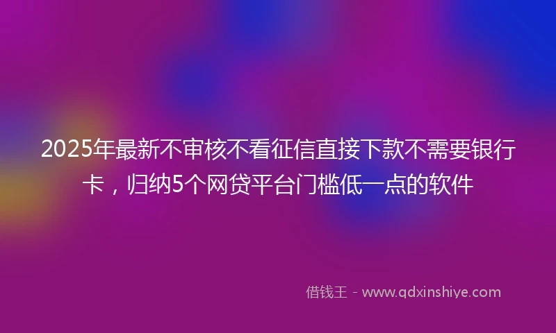 2025年最新不审核不看征信直接下款不需要银行卡，归纳5个网贷平台门槛低一点的软件