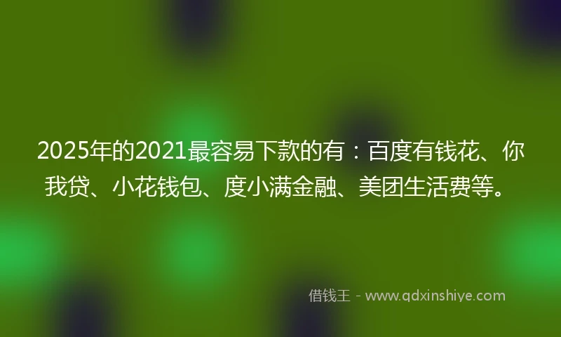 2025年的2021最容易下款的有：百度有钱花、你我贷、小花钱包、度小满金融、美团生活费等。
