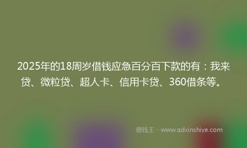 2025年的18周岁借钱应急百分百下款的有：我来贷、微粒贷、超人卡、信用卡贷、360借条等。