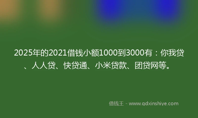 2025年的2021借钱小额1000到3000有：你我贷、人人贷、快贷通、小米贷款、团贷网等。