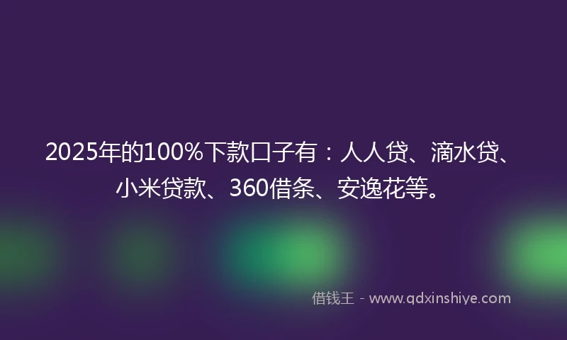 2025年的100%下款口子有：人人贷、滴水贷、小米贷款、360借条、安逸花等。