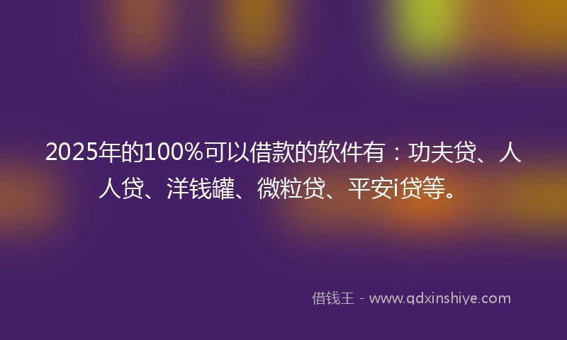 2025年的100%可以借款的软件有：功夫贷、人人贷、洋钱罐、微粒贷、平安i贷等。