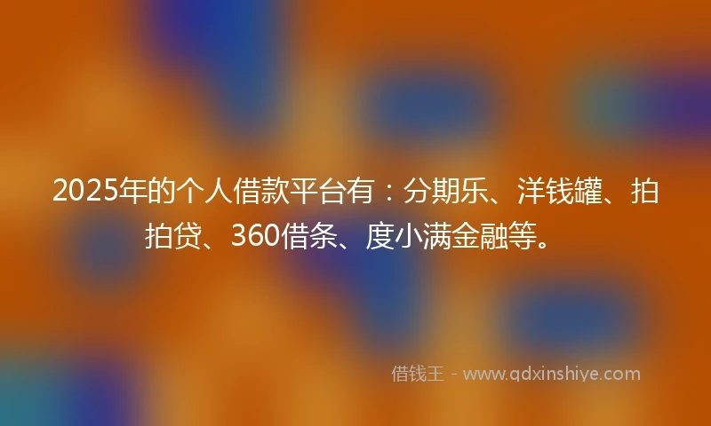 2025年的个人借款平台有：分期乐、洋钱罐、拍拍贷、360借条、度小满金融等。