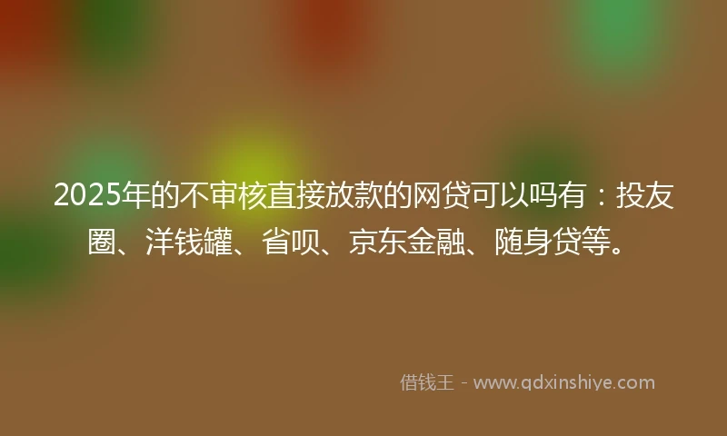 2025年的不审核直接放款的网贷可以吗有：投友圈、洋钱罐、省呗、京东金融、随身贷等。