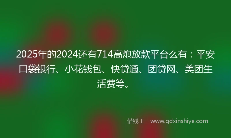 2025年的2024还有714高炮放款平台么有：平安口袋银行、小花钱包、快贷通、团贷网、美团生活费等。
