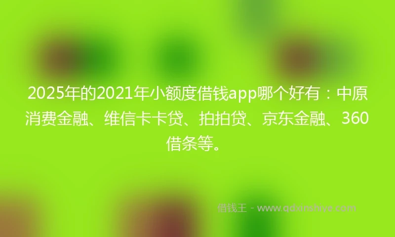 2025年的2021年小额度借钱app哪个好有：中原消费金融、维信卡卡贷、拍拍贷、京东金融、360借条等。