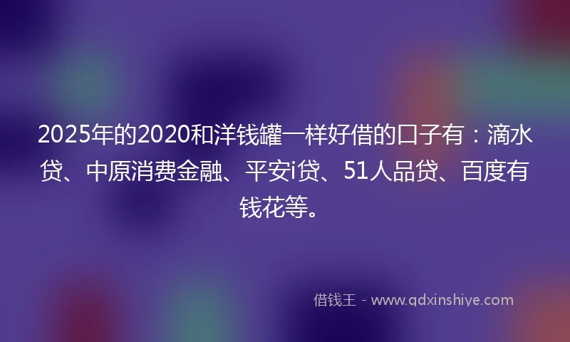 2025年的2020和洋钱罐一样好借的口子有：滴水贷、中原消费金融、平安i贷、51人品贷、百度有钱花等。