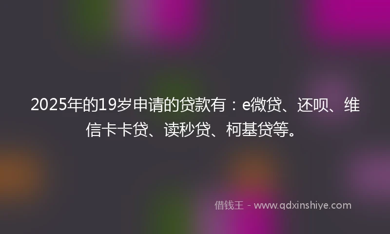 2025年的19岁申请的贷款有：e微贷、还呗、维信卡卡贷、读秒贷、柯基贷等。