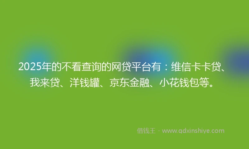 2025年的不看查询的网贷平台有：维信卡卡贷、我来贷、洋钱罐、京东金融、小花钱包等。