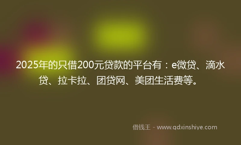 2025年的只借200元贷款的平台有：e微贷、滴水贷、拉卡拉、团贷网、美团生活费等。