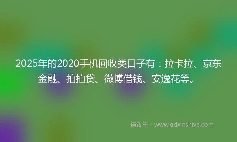 2025年的2020手机回收类口子有：拉卡拉、京东金融、拍拍贷、微博借钱、安逸花等。