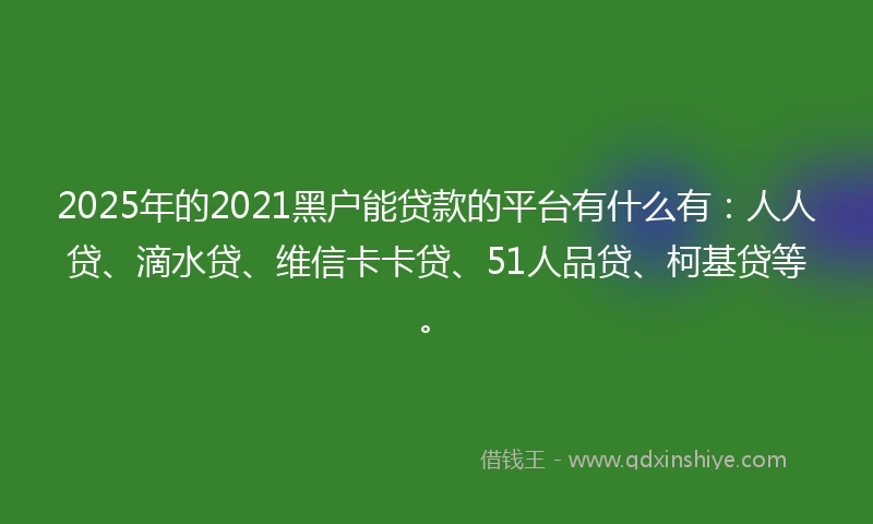 2025年的2021黑户能贷款的平台有什么有：人人贷、滴水贷、维信卡卡贷、51人品贷、柯基贷等。