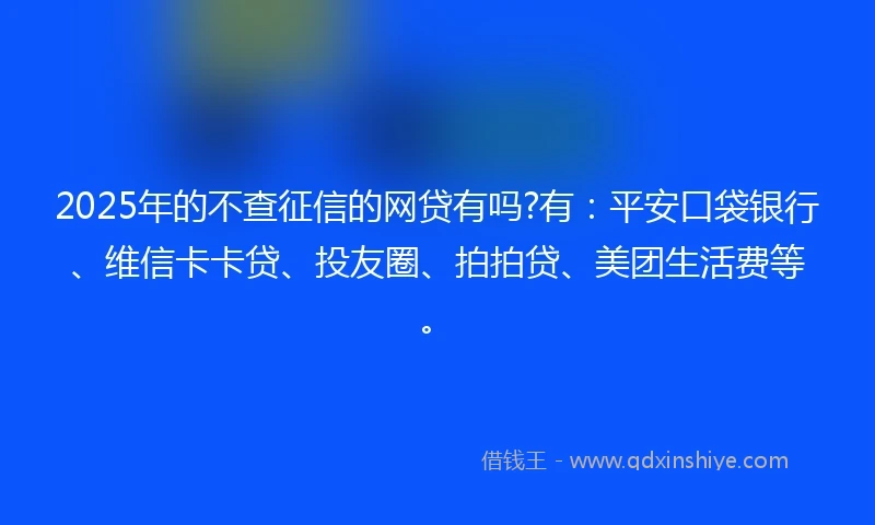 2025年的不查征信的网贷有吗?有：平安口袋银行、维信卡卡贷、投友圈、拍拍贷、美团生活费等。