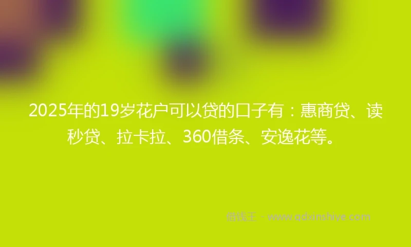 2025年的19岁花户可以贷的口子有：惠商贷、读秒贷、拉卡拉、360借条、安逸花等。