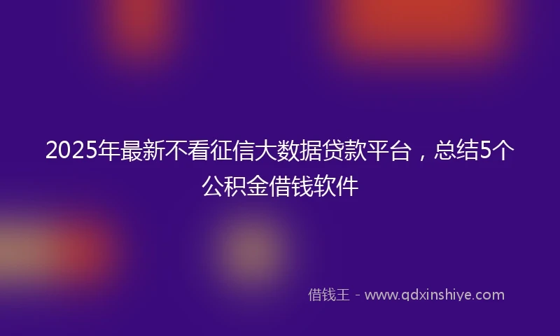 2025年最新不看征信大数据贷款平台，总结5个公积金借钱软件