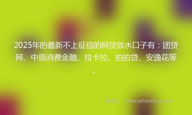 2025年的最新不上征信的网贷放水口子有：团贷网、中原消费金融、拉卡拉、拍拍贷、安逸花等。