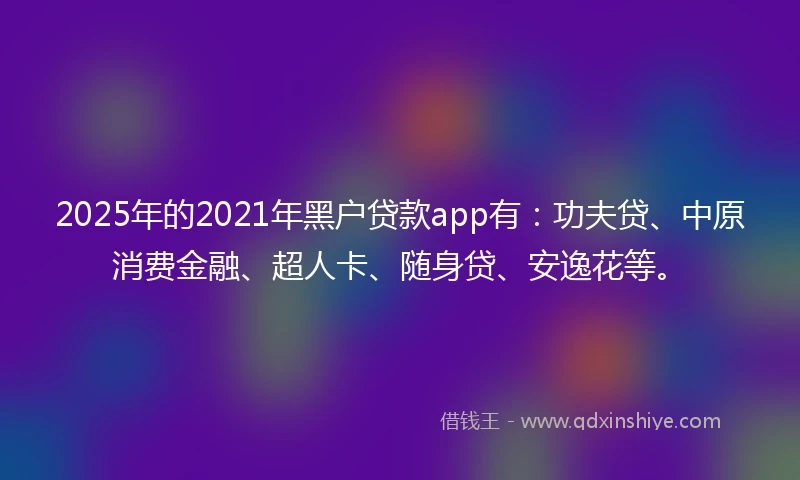 2025年的2021年黑户贷款app有：功夫贷、中原消费金融、超人卡、随身贷、安逸花等。