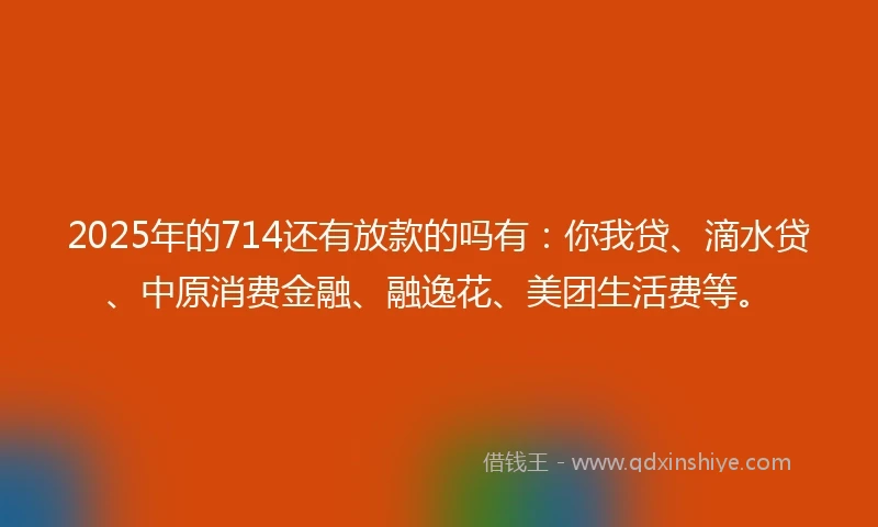 2025年的714还有放款的吗有：你我贷、滴水贷、中原消费金融、融逸花、美团生活费等。
