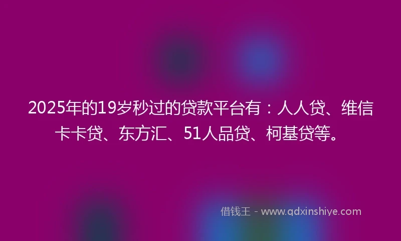2025年的19岁秒过的贷款平台有：人人贷、维信卡卡贷、东方汇、51人品贷、柯基贷等。