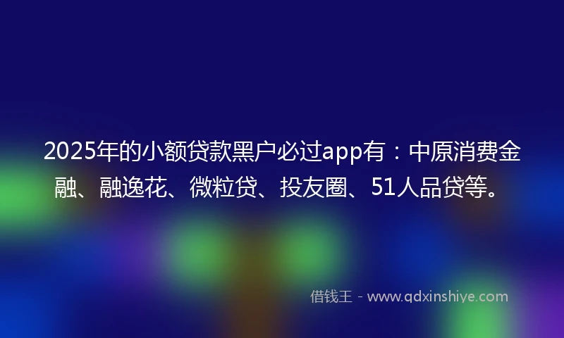 2025年的小额贷款黑户必过app有：中原消费金融、融逸花、微粒贷、投友圈、51人品贷等。
