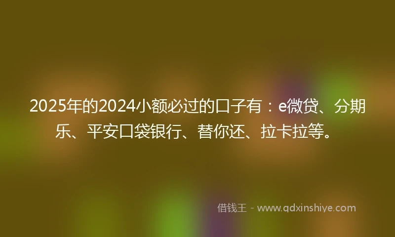 2025年的2024小额必过的口子有：e微贷、分期乐、平安口袋银行、替你还、拉卡拉等。