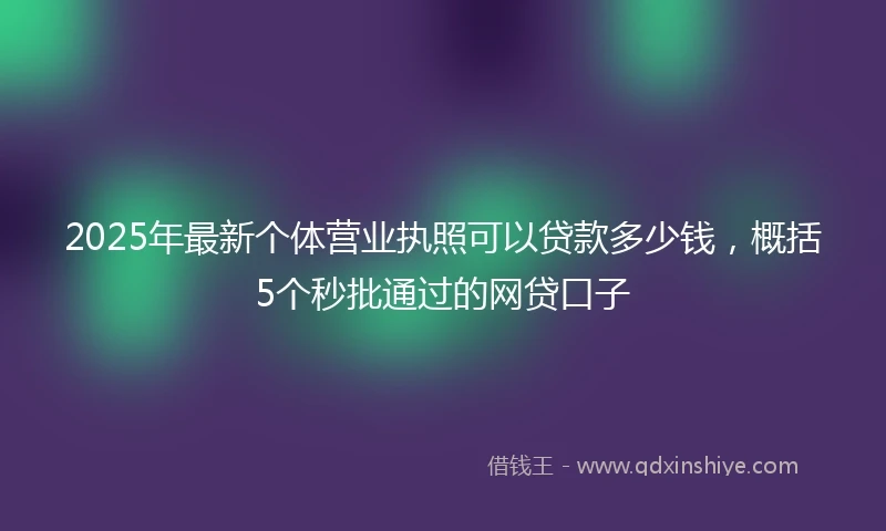 2025年最新个体营业执照可以贷款多少钱，概括5个秒批通过的网贷口子