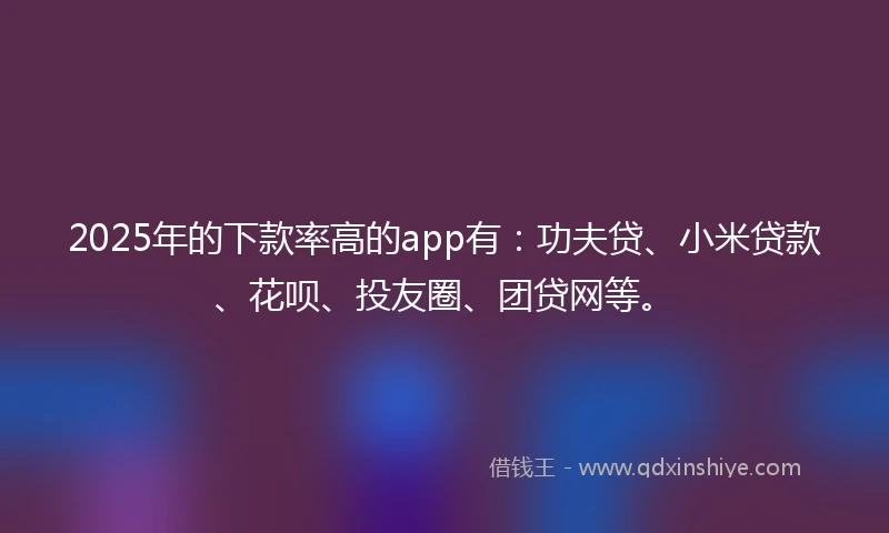 2025年的下款率高的app有：功夫贷、小米贷款、花呗、投友圈、团贷网等。