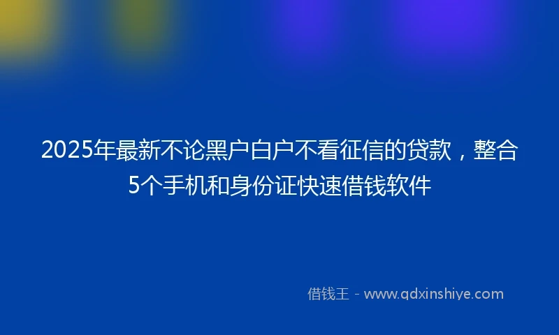 2025年最新不论黑户白户不看征信的贷款，整合5个手机和身份证快速借钱软件