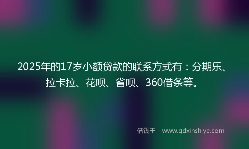 2025年的17岁小额贷款的联系方式有：分期乐、拉卡拉、花呗、省呗、360借条等。