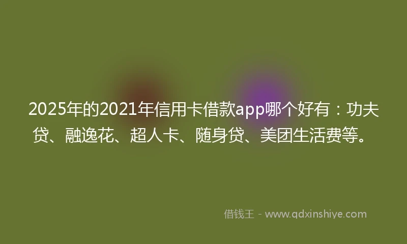 2025年的2021年信用卡借款app哪个好有：功夫贷、融逸花、超人卡、随身贷、美团生活费等。
