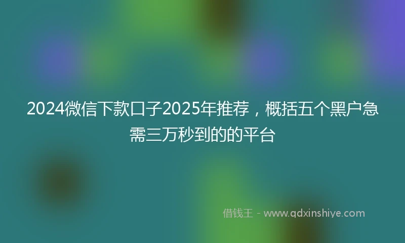 2024微信下款口子2025年推荐，概括五个黑户急需三万秒到的的平台