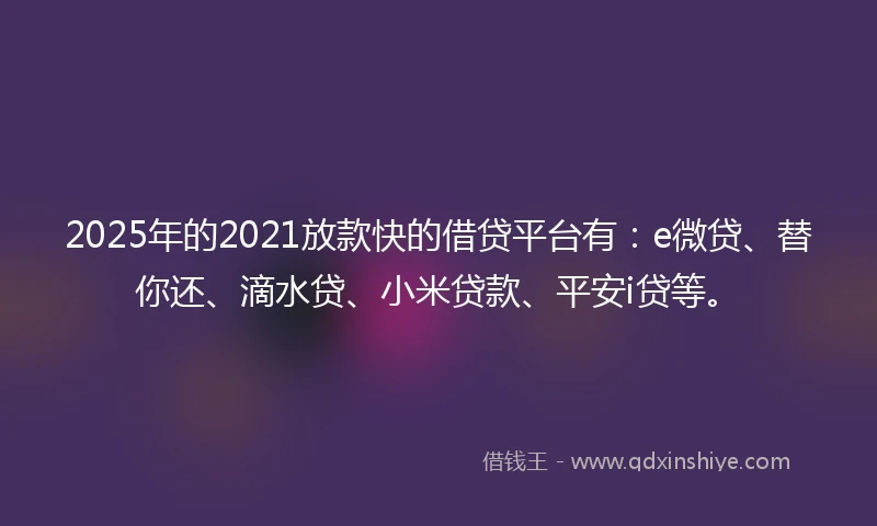 2025年的2021放款快的借贷平台有：e微贷、替你还、滴水贷、小米贷款、平安i贷等。