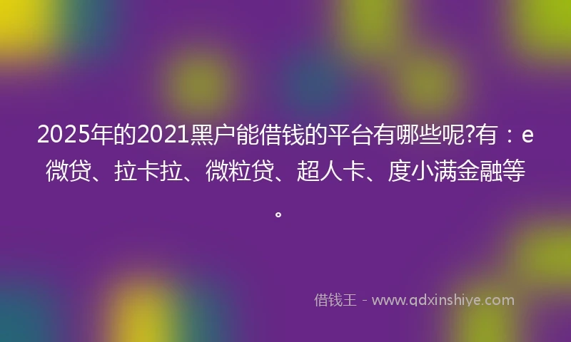 2025年的2021黑户能借钱的平台有哪些呢?有：e微贷、拉卡拉、微粒贷、超人卡、度小满金融等。