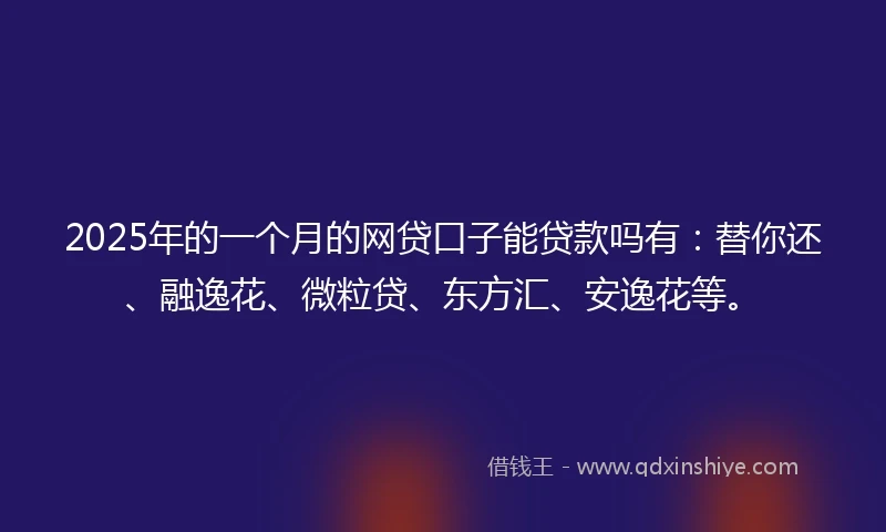 2025年的一个月的网贷口子能贷款吗有：替你还、融逸花、微粒贷、东方汇、安逸花等。