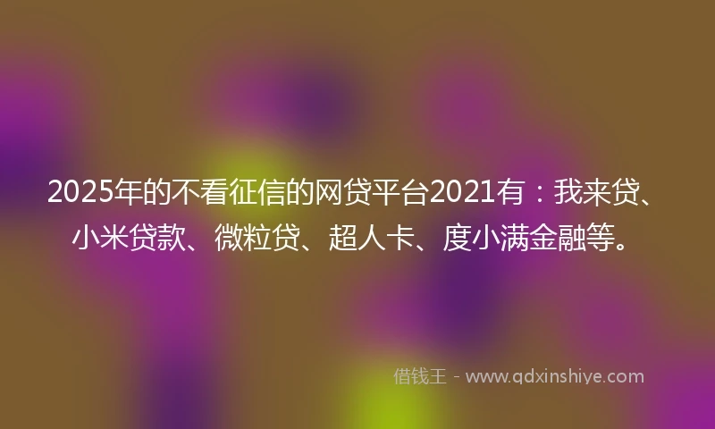 2025年的不看征信的网贷平台2021有：我来贷、小米贷款、微粒贷、超人卡、度小满金融等。