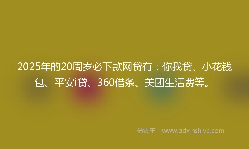 2025年的20周岁必下款网贷有：你我贷、小花钱包、平安i贷、360借条、美团生活费等。