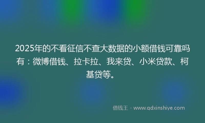 2025年的不看征信不查大数据的小额借钱可靠吗有：微博借钱、拉卡拉、我来贷、小米贷款、柯基贷等。