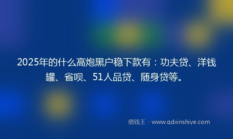 2025年的什么高炮黑户稳下款有：功夫贷、洋钱罐、省呗、51人品贷、随身贷等。